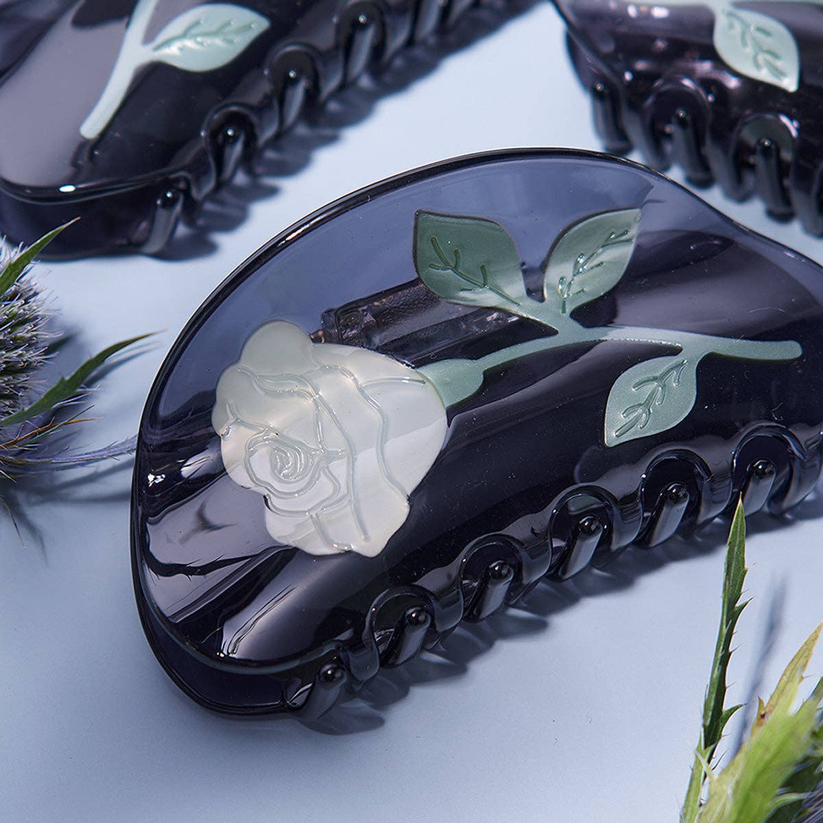 Rosalia Enchanted Pale Blue Rose Flower Acetate Hair Claw