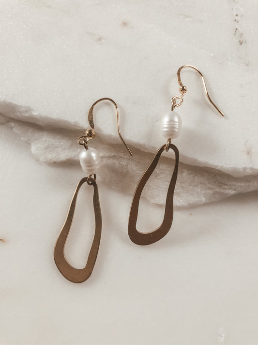 brass and pearl earrings