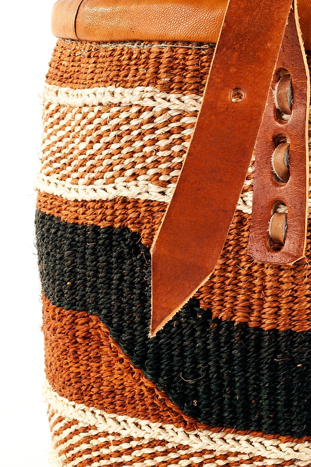 Earthtone Sisal Purse with Leather Cinch Top