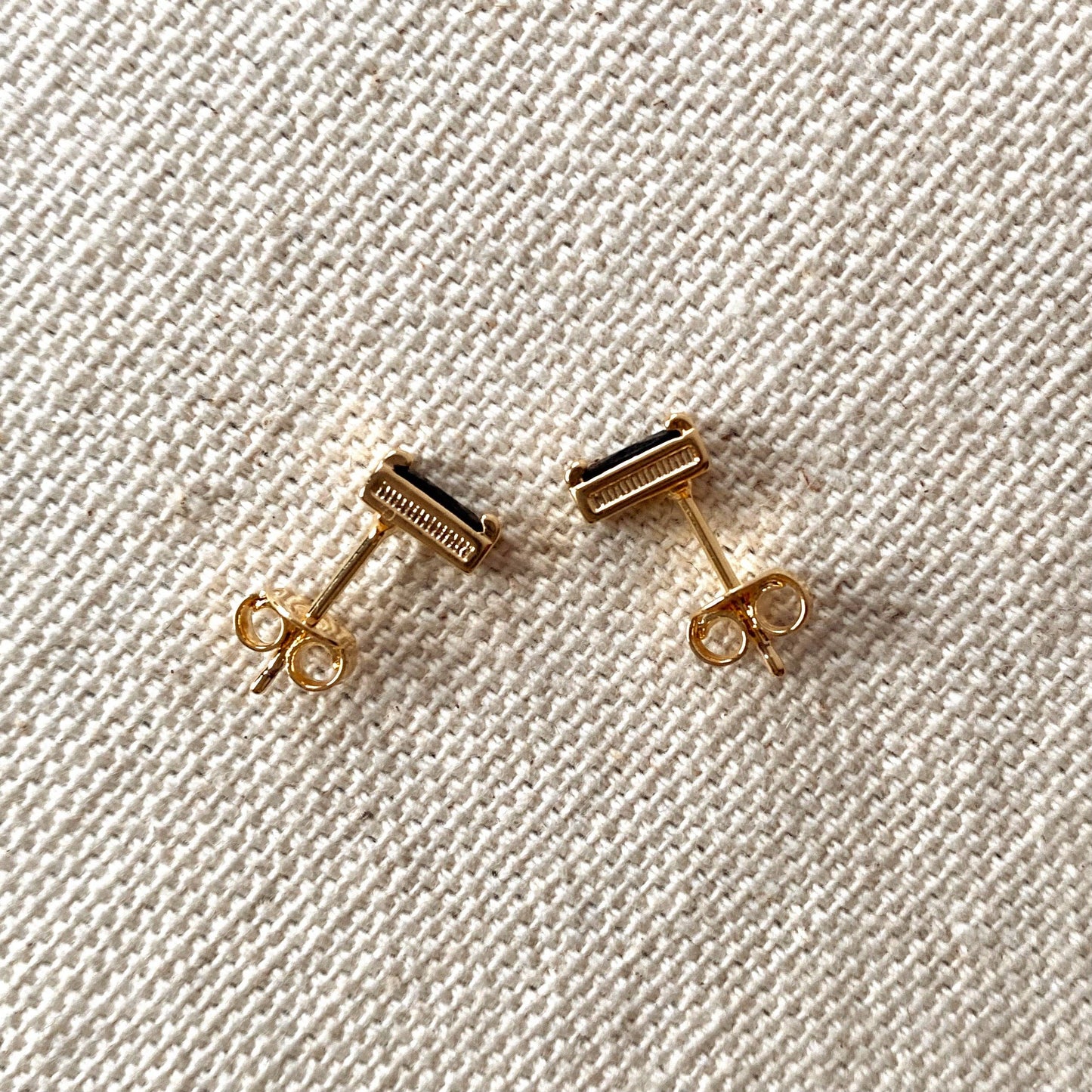 Black Cubic Zirconi Baguette Stud Earrings In Gold Filled