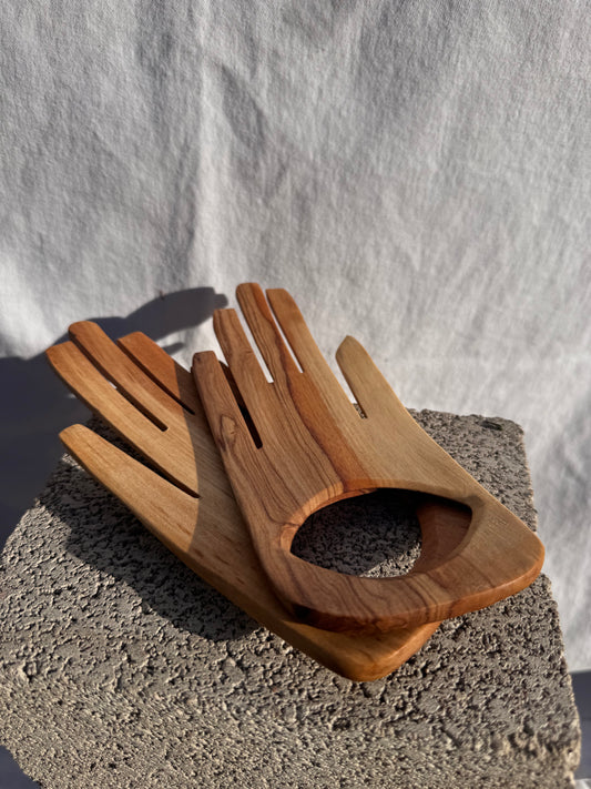 Wood Salad Server Hands