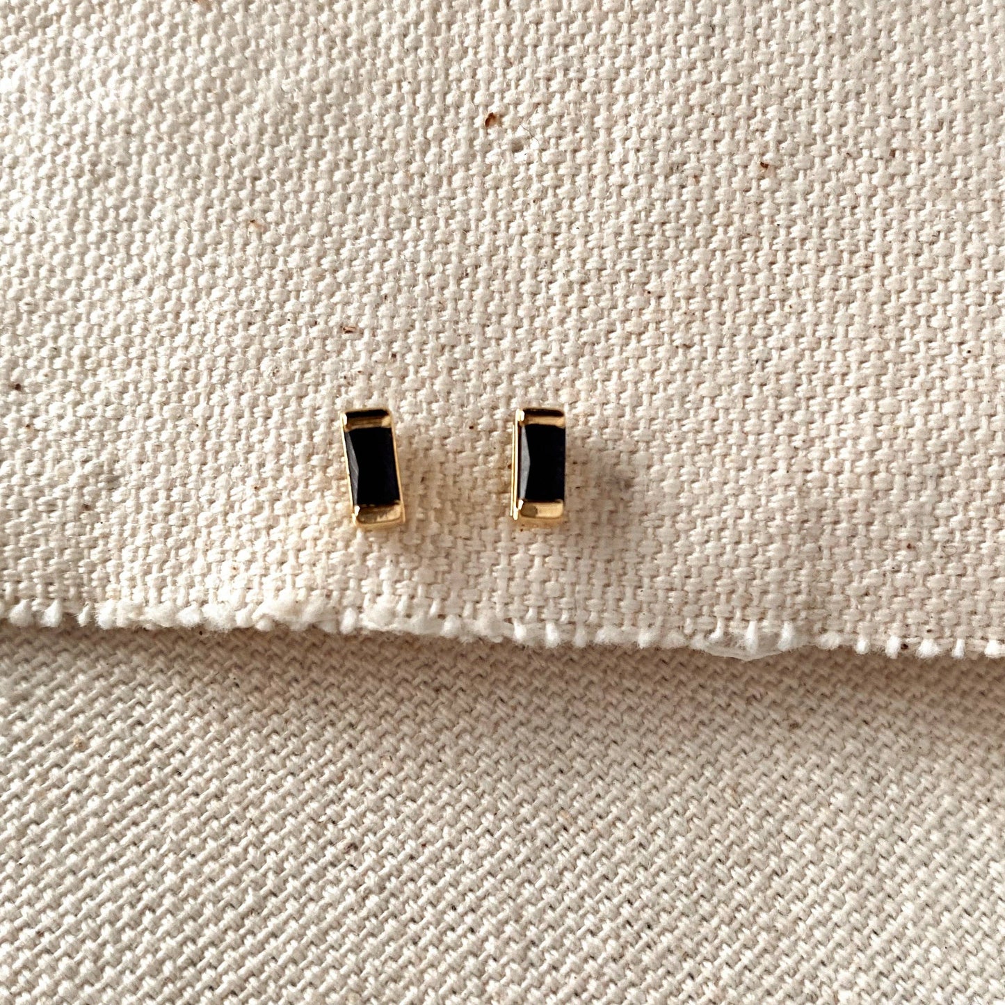 Black Cubic Zirconi Baguette Stud Earrings In Gold Filled