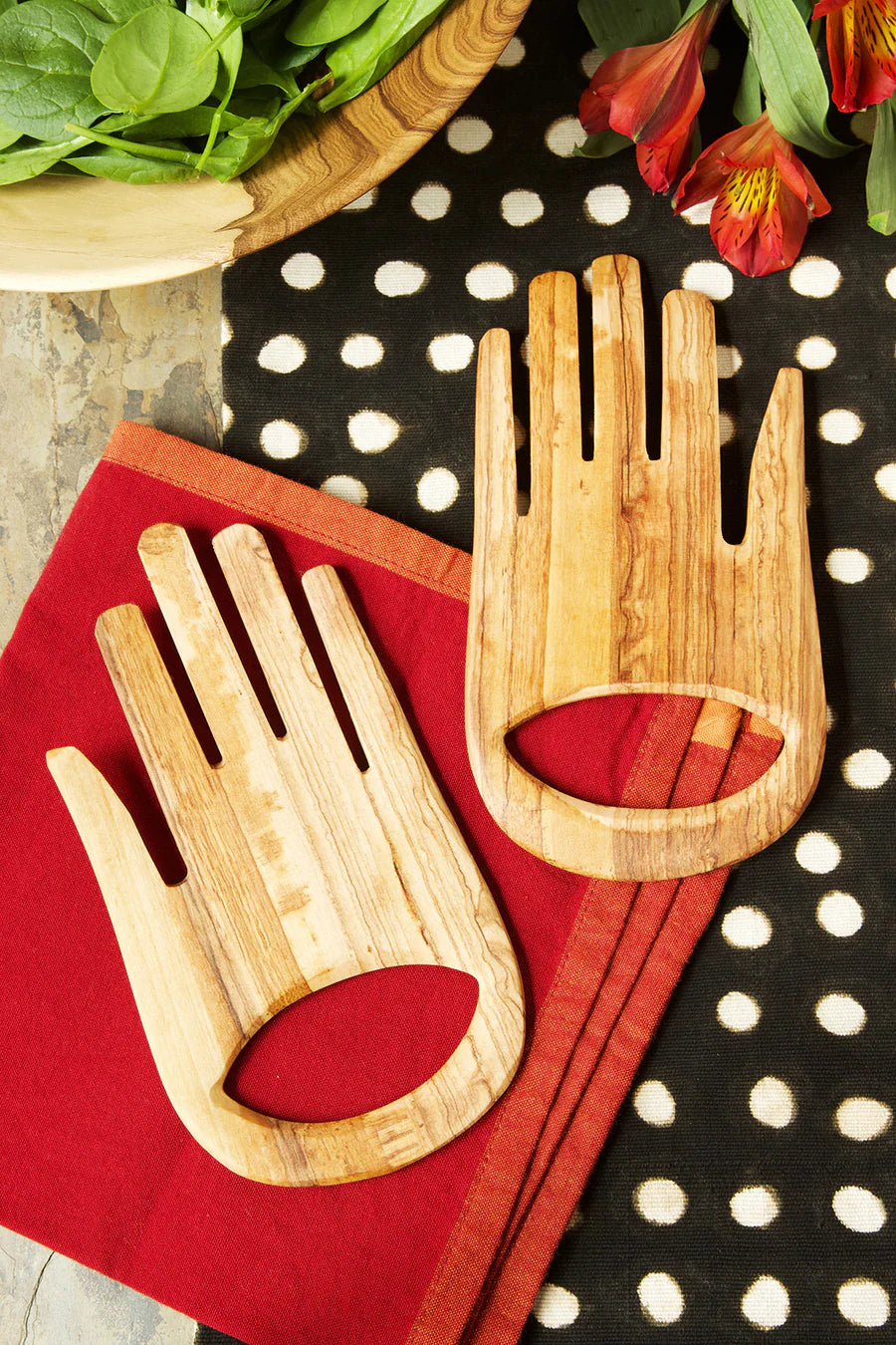 Wood Salad Server Hands