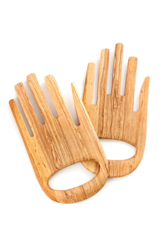 Wood Salad Server Hands